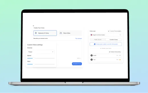 Custom AI Voice feature page for creating custom voiceovers in Visla